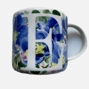 Anthropologie Dawn Monogram Mug Initial E Watercolor Blooms Blue